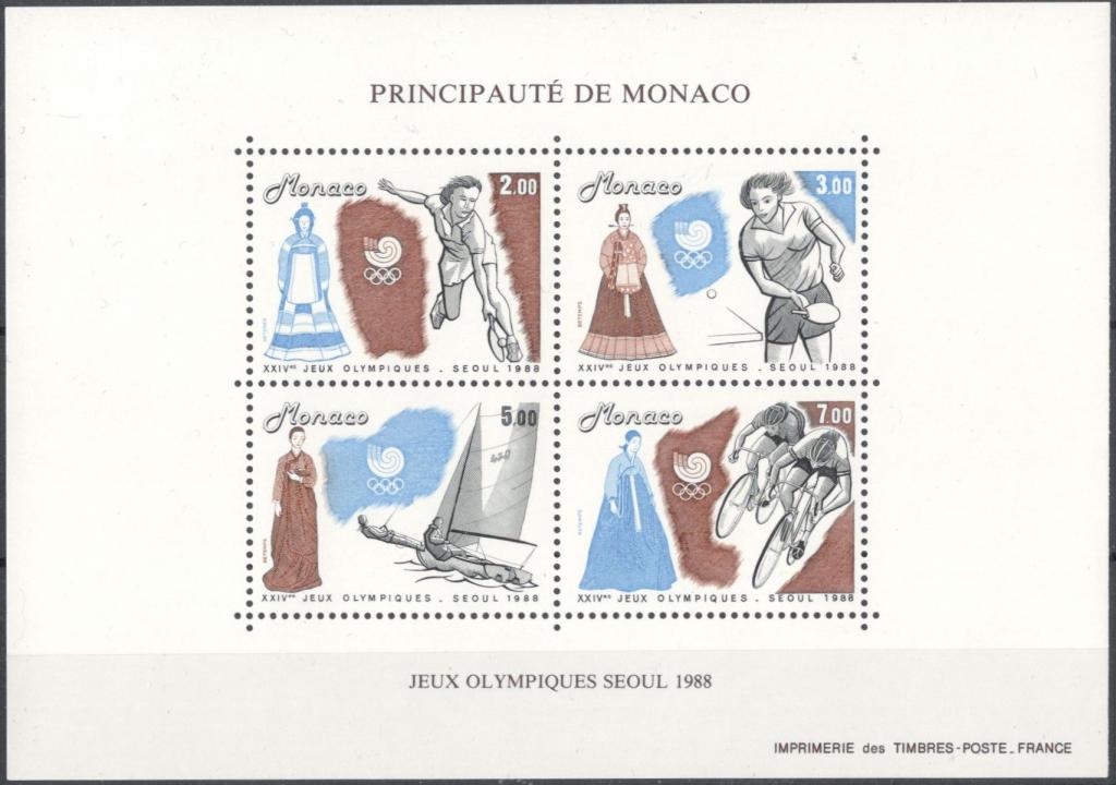 Монако, 1988, № блок 40, € 10, MNH, полн., спорт, летние Олимпийские игры, Сеул