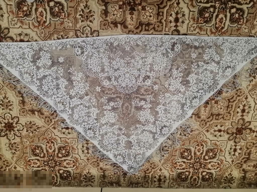 Косынка платок кружевная с кистями серого цвета винтаж СССР 80-е гг 