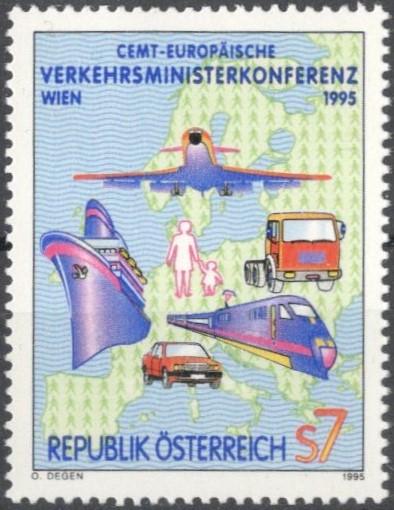 Австрия, 1995, № 2159, € 1, MNH, полн., Европейская конференция министров транспорта, Вена