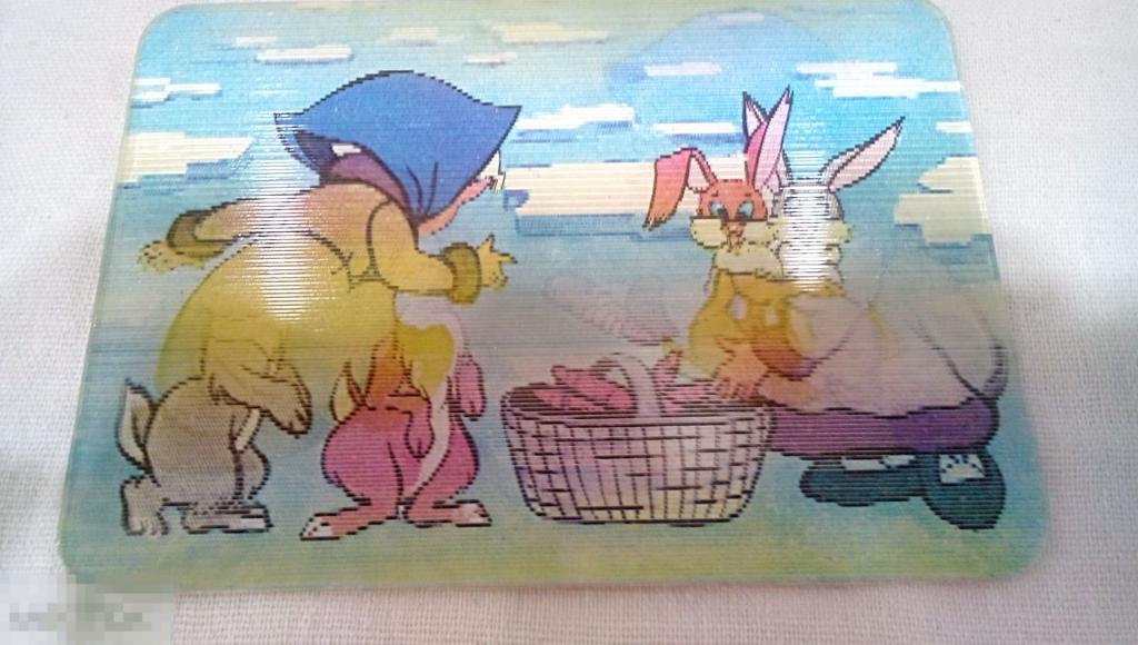 Календарик переливающийся по мотивам мультфильма &quot;Зайцы нп льдине&quot; 1989 год 