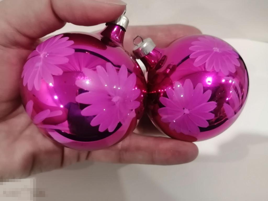 Елочная игрушка &quot;Шар&quot; с цветочным рисунком винтаж СССР 
