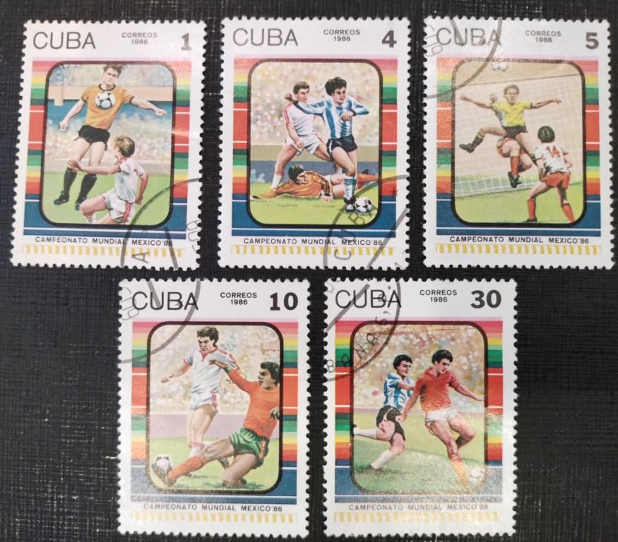 Почтовая марка Куба1986 Футбол Чемпионат Мексика Мехико 1986 серия 5 шт