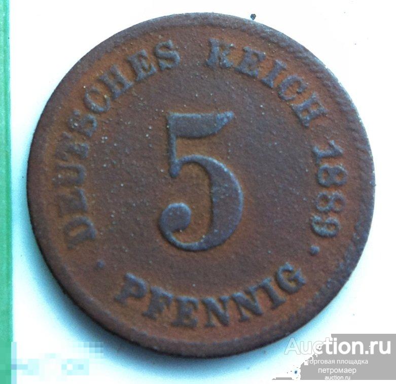 1889 германия империя 5 пфенингов