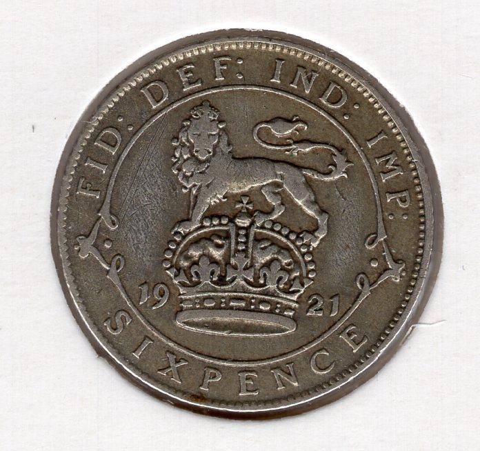 6 пенсов - Великобритания - 1921 - Серебро 500 - KM#815a