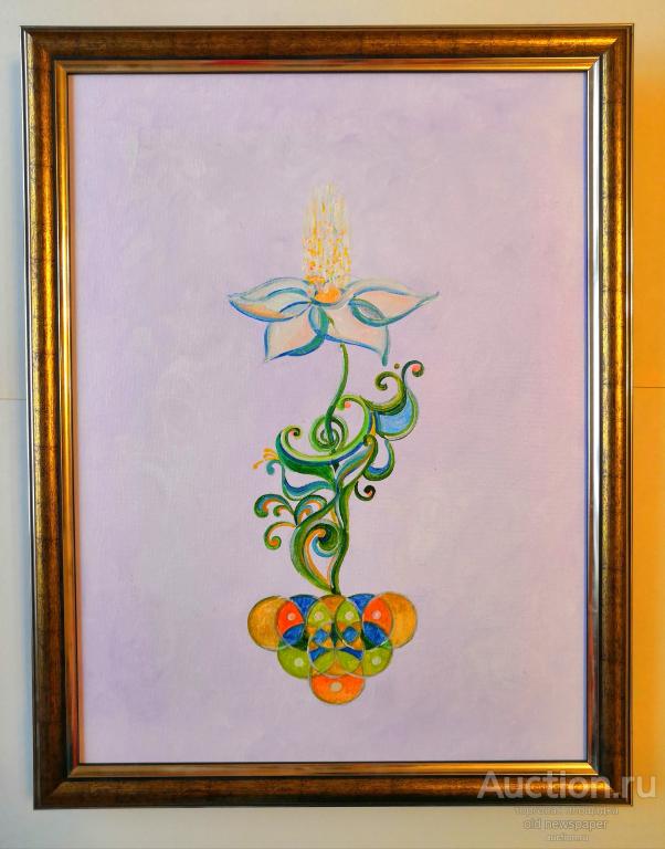 Картина. Волшебный белый цветок. Холст на картоне, акрил, 30 на 40 см