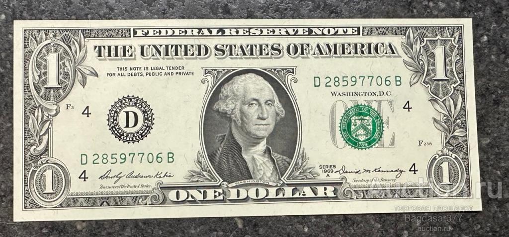 США 1 ДОЛЛАР 1969 A  4D (КЛИВЛЕНД)  БЛОК ( D-B) 'UNC!!!' (см.фото)