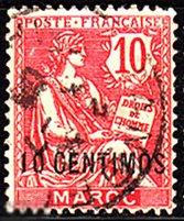 1902 Французские колонии Французская почта Марокко Стандарт Надпечатка № 12 гаш 1 евро 