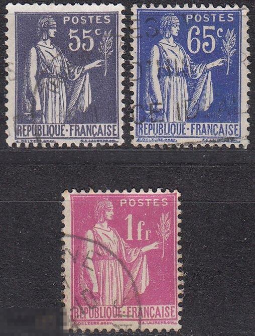 1937 Франция Стандарт Символ мира № 366, 368 - 369 гаш 1.50 евро