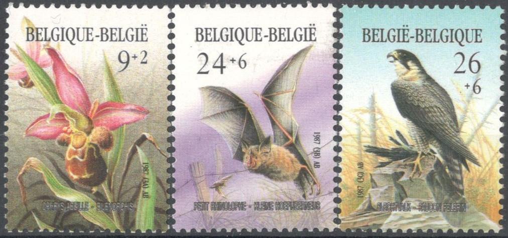 Бельгия, 1987, № 2296-2298, € 6, MNH, полн., цветы, птицы, Европейский год окружающей среды