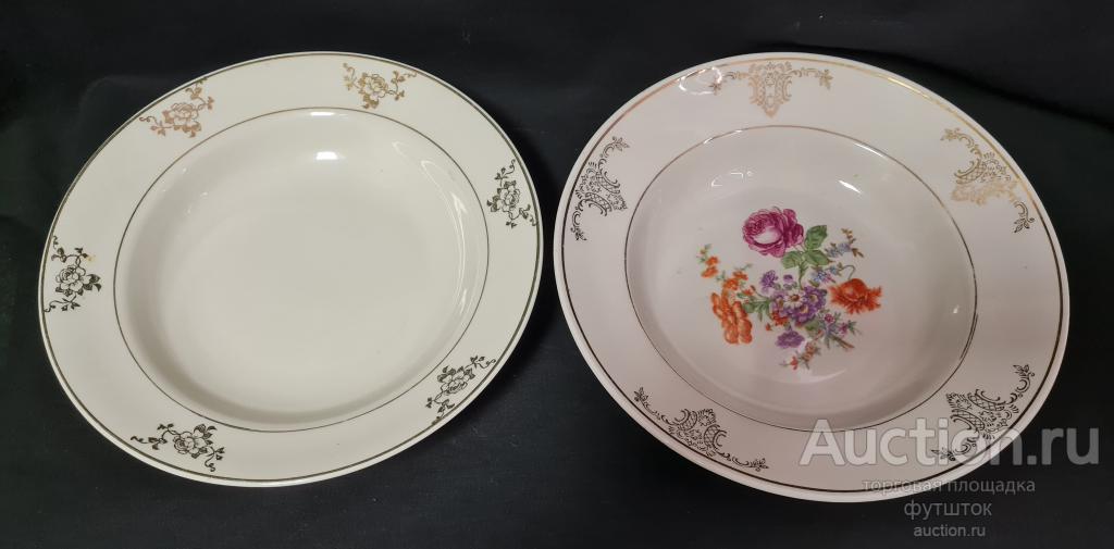 Тарелка глубокая Фарфор Рига СССР Позолота 24 см (31138