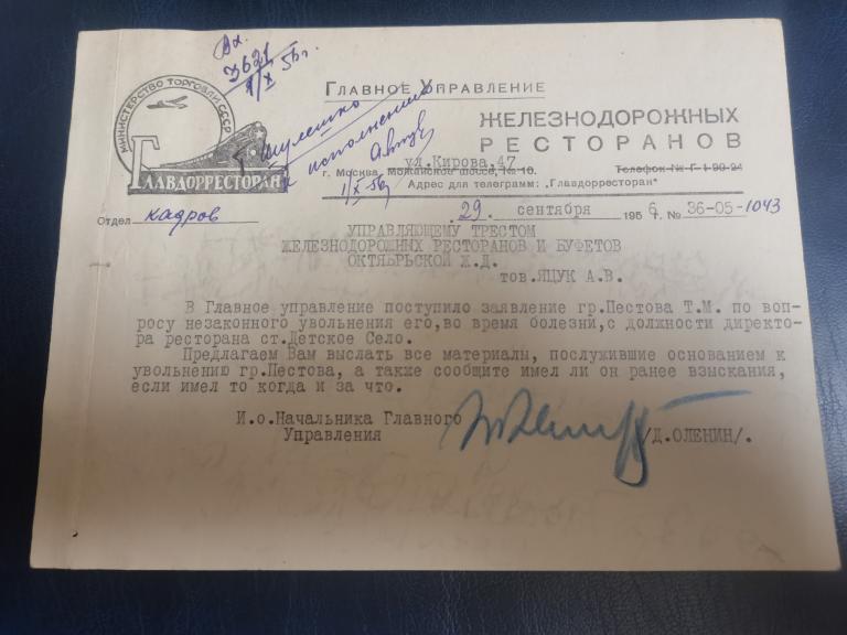 Главное управление железнодорожных ресторанов.