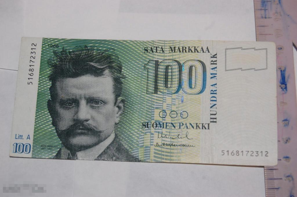 Бона купон 100 марок 1986 г. Финляндия Litt. A - непресс - Лот № 4 