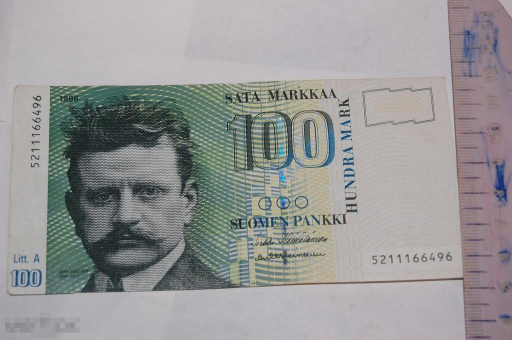 Бона купон 100 марок 1986 г. Финляндия Litt. A - непресс - Лот № 9 