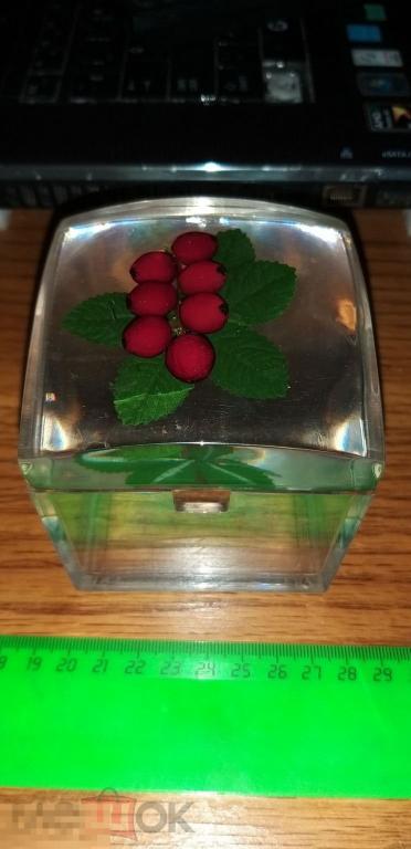 Шкатулка.Плексиглаз.Ягода. Футляр.Коробка.СССР Ручная работа. Подарок. Музеная.Творчество. 