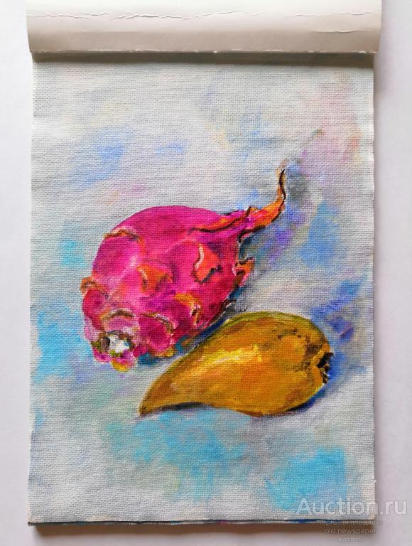 Картина. Южные фрукты . Холст, акрил, 20,5 на 14,8 см (без подрамника)