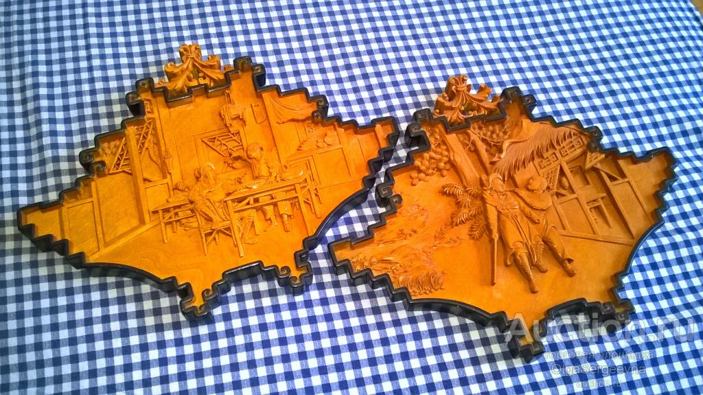 Парные панно резные деревянные. Китай времён 2 Мировой войны.