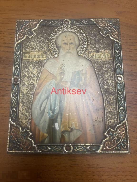 Икона Сергей Радонежский на металле 17,5*14,5 