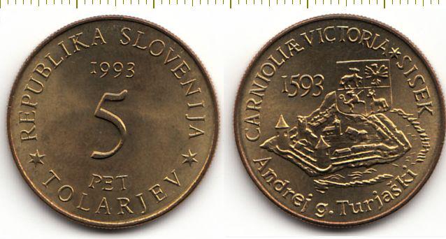 Словения Монета 5 толаров 1993 год UNC (7463)