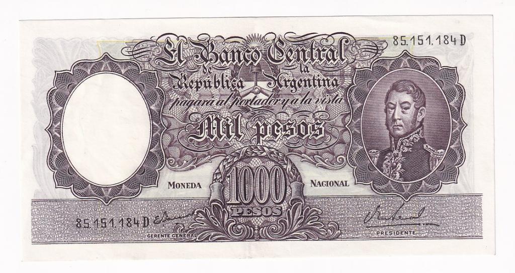 Аргентина Банкнота 1000 песо 1966 - 1969 год 85.151.184D VF+ (37443)