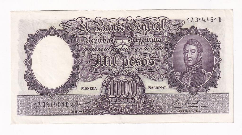 Аргентина Банкнота 1000 песо 1966 - 1969 год 17.394.451D XF (37664)