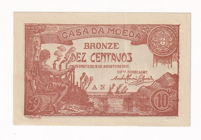 Португалия Банкнота 10 сентавос 1917 год  (37710)
