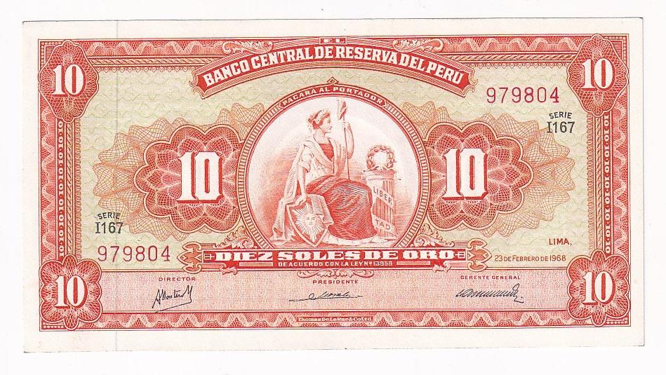 Перу Банкнота 10 солей 1968 год Серия I167 979804  (37460)