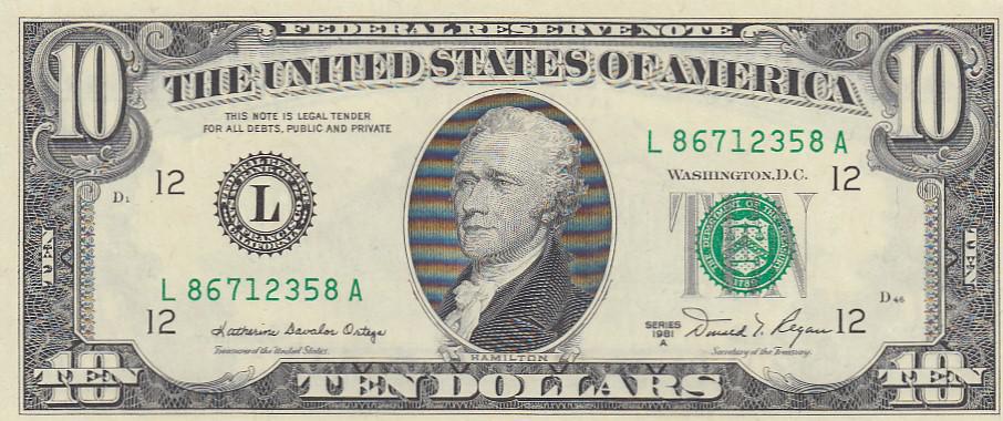 США Банкнота 10 доллара 1981 год (A-12) UNC (25895)