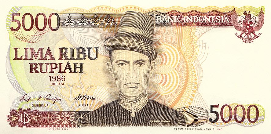 Индонезия Банкнота 5000 рупий 1986 год Замещение Серия XSE UNC (13632)