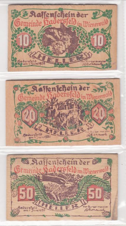 Австрия Набор 3 нотгельда 1920 год (дерево)  (15141)
