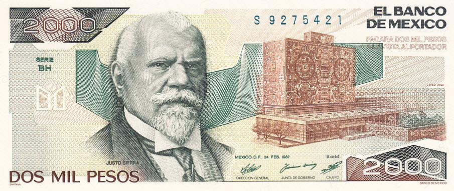 Мексика Банкнота 2000 песо 1987 год UNC (12032)