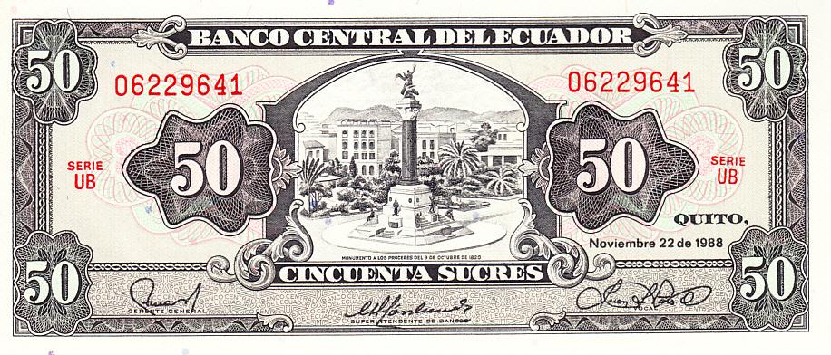 Эквадор Банкнота 50 сукре 1988 год UNC (13455)