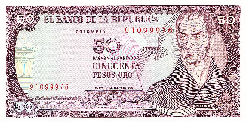 Колумбия Банкнота 50 песо 1980 год UNC (14317)