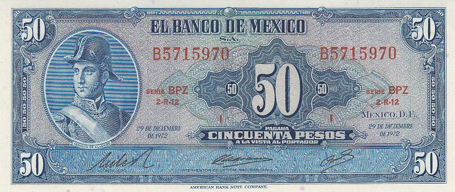 Мексика Банкнота 50 песо 1972 год Серия BPZ UNC (15634)