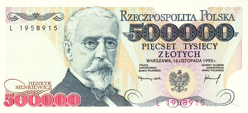 Польша Банкнота 500000 злотых 1993 год Серия Z UNC (13477)