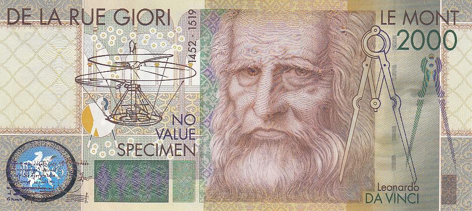 Франция Тестовая банкнота 2000 год Леонардо да Винчи Серия СА UNC (15792)