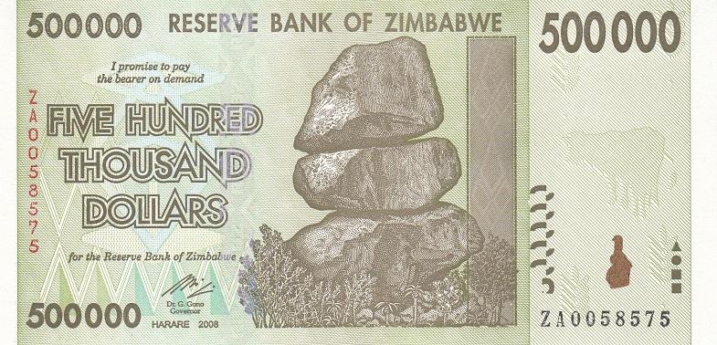 Зимбабве Банкнота 500000 долларов 2008 год Замещение Серия ZA UNC (13787)