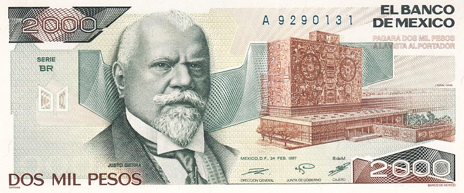 Мексика Банкнота 2000 песо 1987 год UNC (12103)