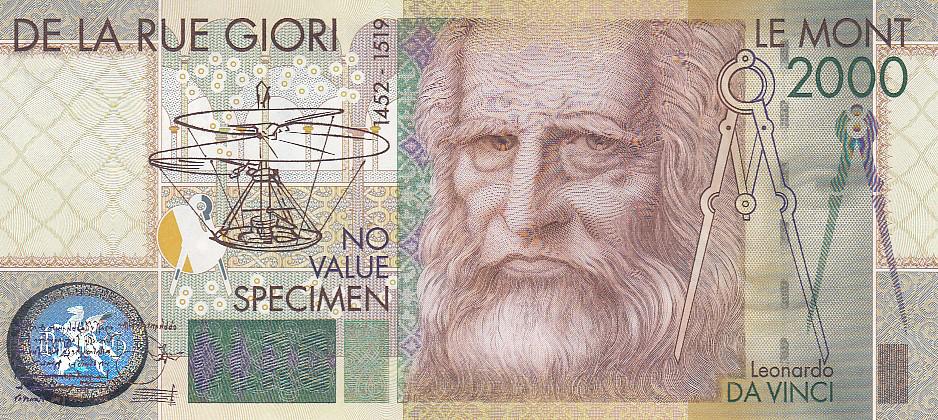 Франция Тестовая банкнота 2000 год Леонардо да Винчи Серия BF UNC (16111)