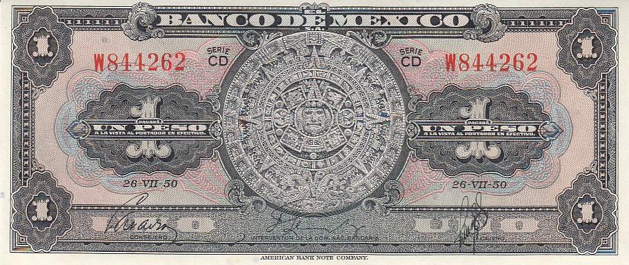 Мексика Банкнота 1 песо 1950 год Серия СD UNC (15233)