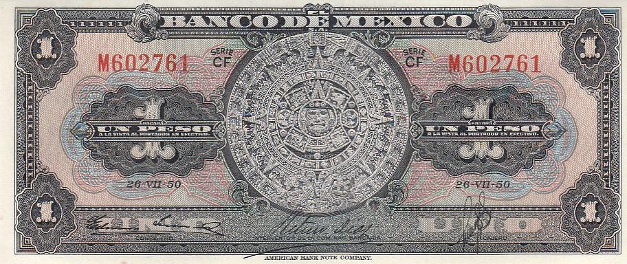 Мексика Банкнота 1 песо 1950 год Серия СF UNC (15223)