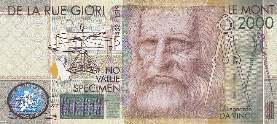 Франция Тестовая банкнота 2000 год Леонардо да Винчи Серия BН UNC (16112)