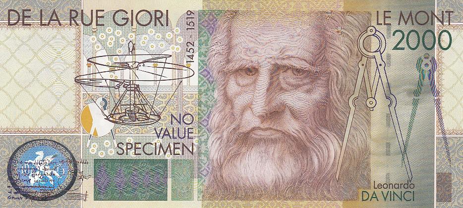 Франция Тестовая банкнота 2000 год Леонардо да Винчи Серия СВ UNC (15281)