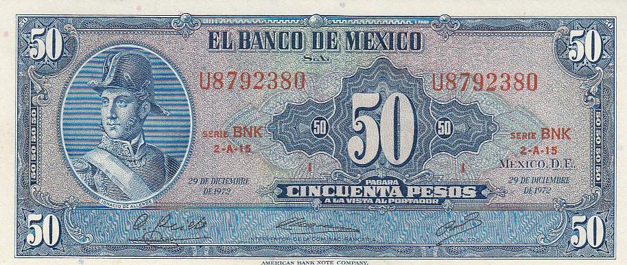 Мексика Банкнота 50 песо 1972 год Серия BNK UNC (15640)