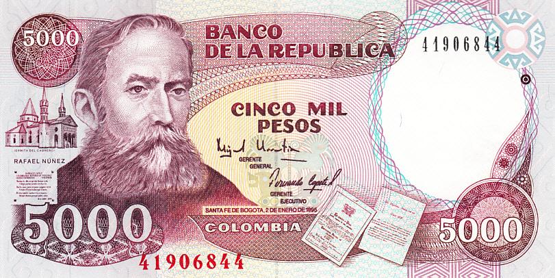 Колумбия Банкнота 5000 песо 1995 год UNC (12728)