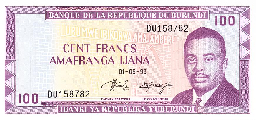 Бурунди Банкнота 100 франков 1993 год UNC (12479)