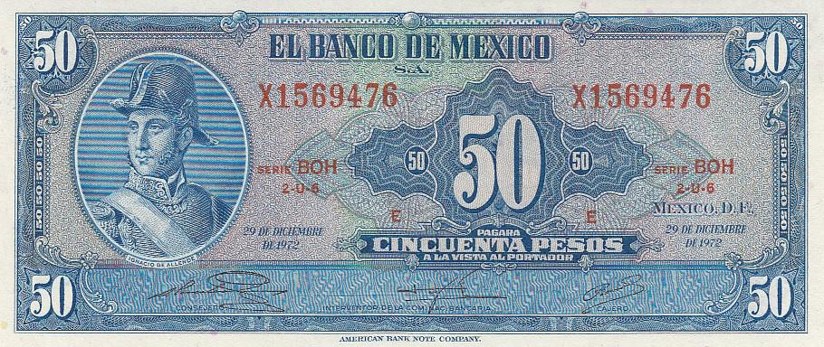 Мексика Банкнота 50 песо 1972 год Серия BOH AUNC (15656)