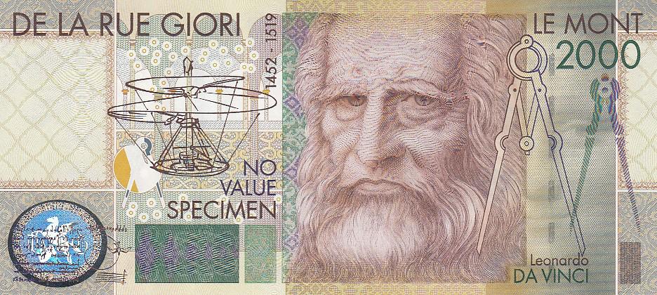 Франция Тестовая банкнота 2000 год Леонардо да Винчи Серия ВЕ UNC (15791)
