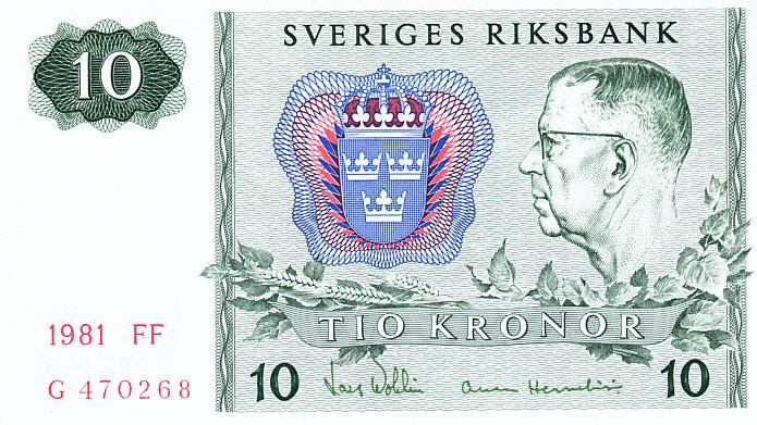 Швеция Банкнота 10 крон 1981 год UNC (13292)