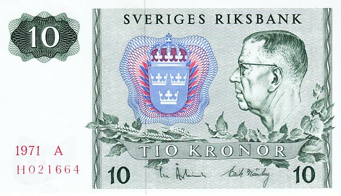 Швеция Банкнота 10 крон 1971 год UNC (13251)