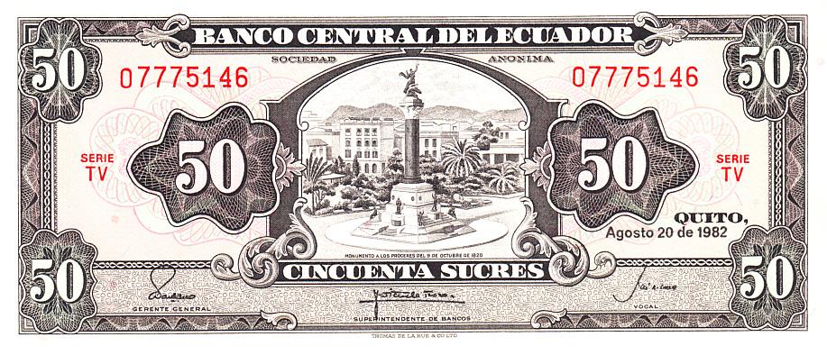 Эквадор Банкнота 50 сукре 1982 год UNC (20926)